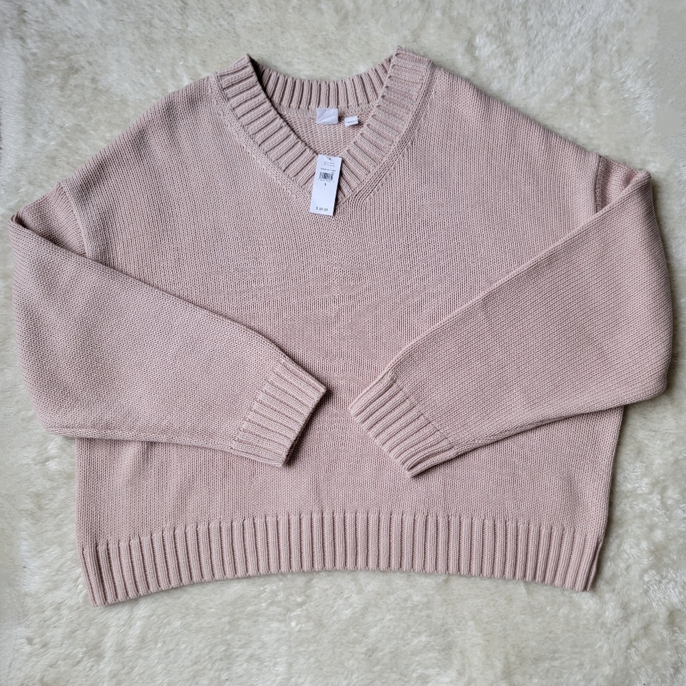 (sold) BUNDLE x2: 100% cotton knit oversized v-neck beige + strawberry pink, L - Picture 3 of 10